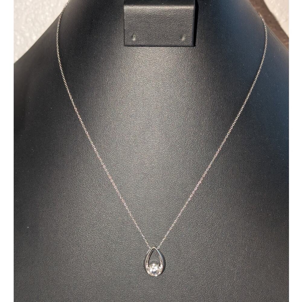 DL 925 Sterling 6.0mm White Sapphire Solitaire Teardrop Pendant 18" Necklace